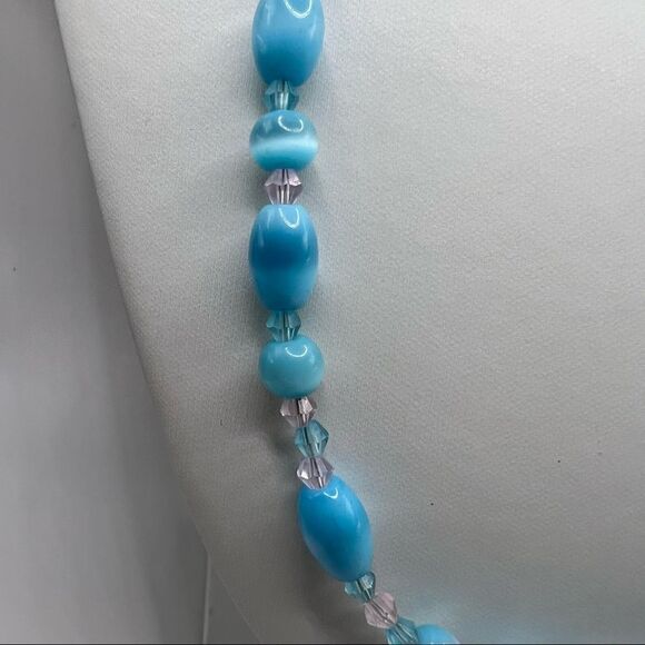 Light Blue and Aqua Blue Glass Beads With Clear Beads and Sterling Silver Clasp - Picture 2 of 5